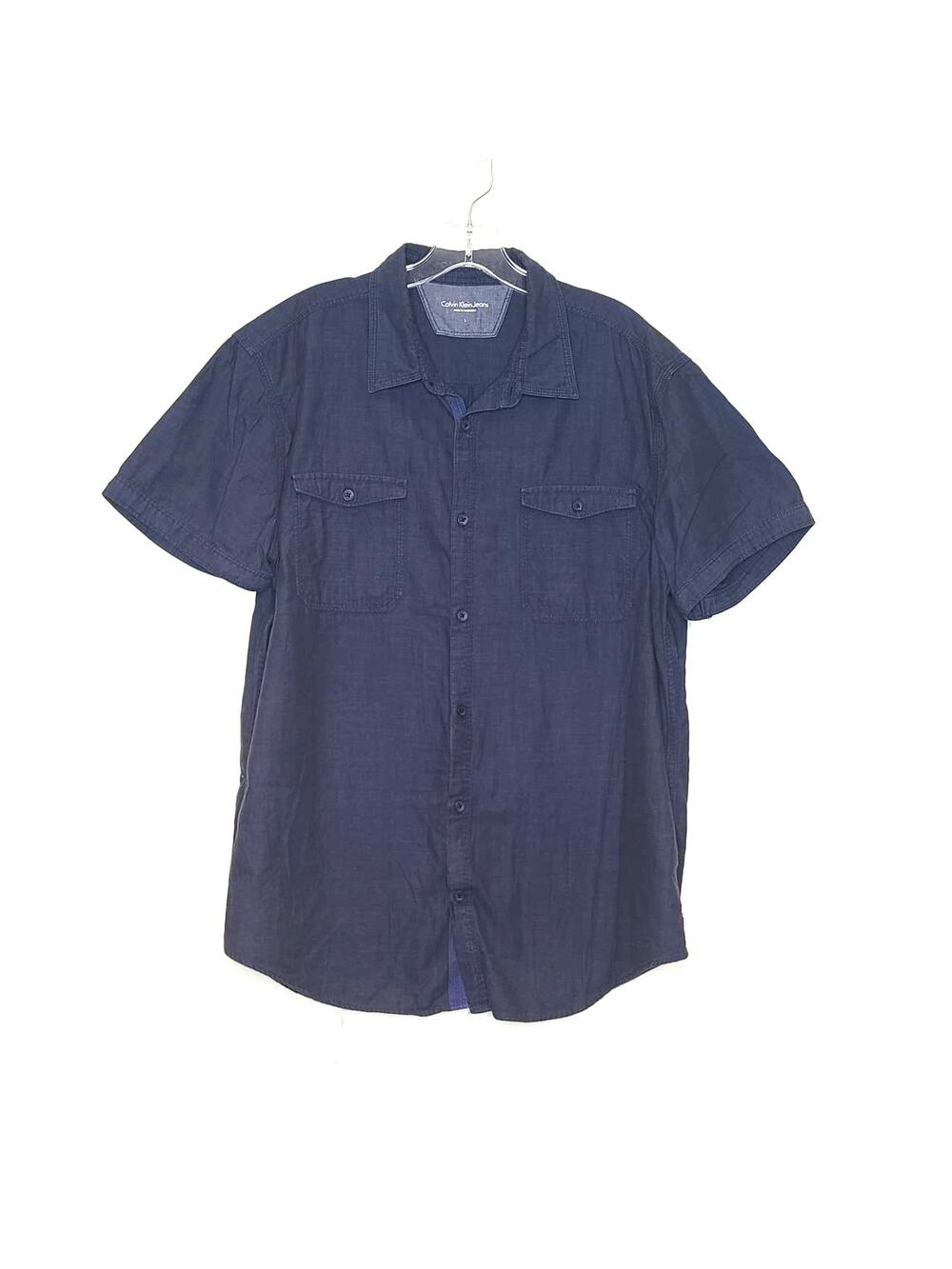 Calvin Klein navy blue short sleeve button down - large